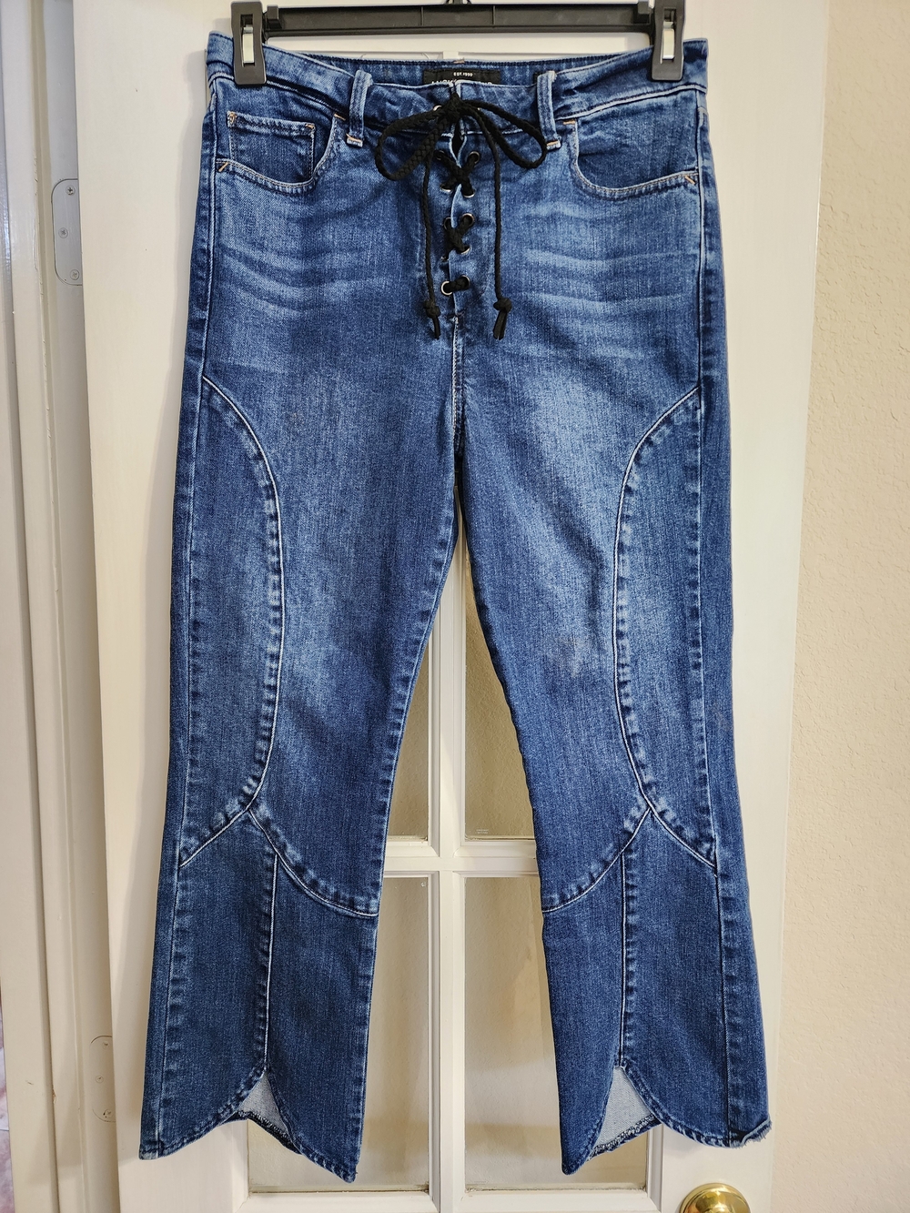 Lucky Brand Bridgette Lace Up Crop Flare Jeans 8/29 Tulip Hem